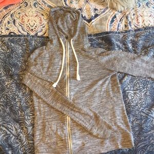 Gray and white zip-up hoodie